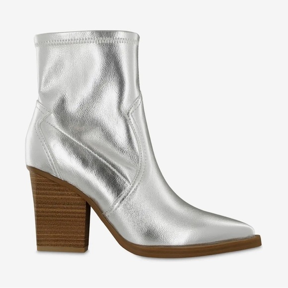 MIA $80 Women Rachell Block Stacked Heel Western Bootie Silver Shoes Size 8 NWOT - Picture 2 of 8